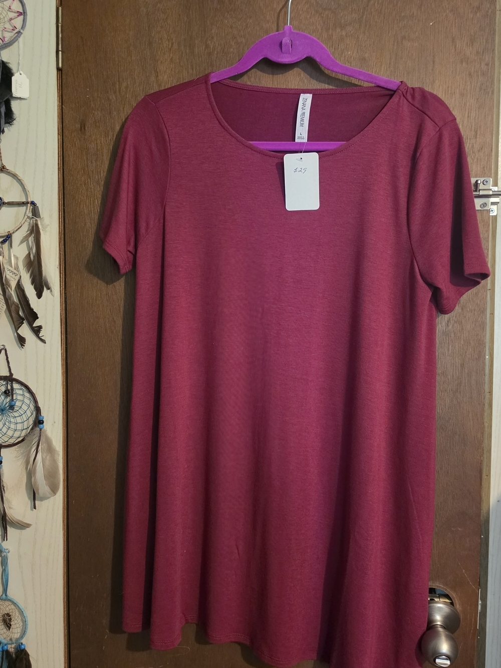 Zenana Outfitters Short Sleeve A-Line Midi Dress in Berry Red